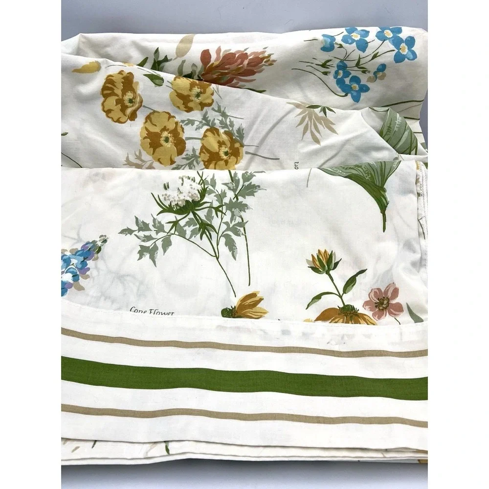 Vintage JC Penney Botanical Flat & Fitted Sheets Twin Poppy Lily Violet Percale